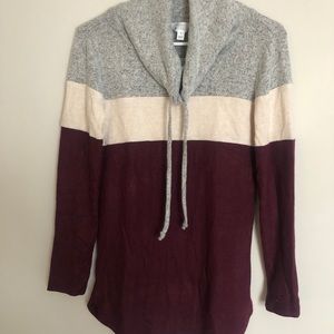 Colorblock cowl neck pullover sweater